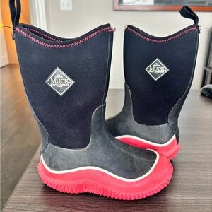 Black Neoprene Boots with Pink Trim and Sturdy Soles
